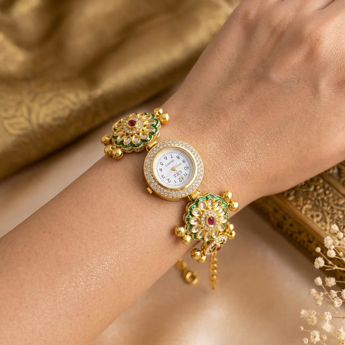 Beautiful Rani & Green Color Kundan Watch