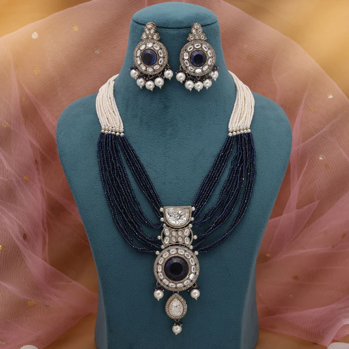 Blue Color Kundan Necklace Set